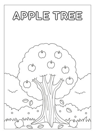 Coloring book for children: apple tree. Coloring page.の素材