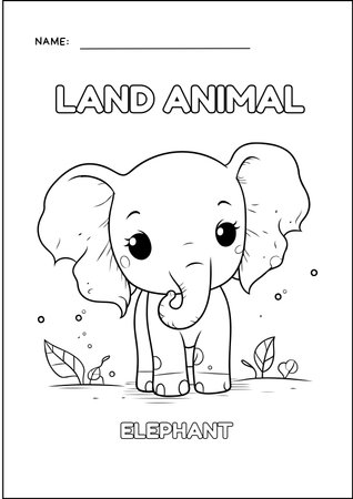 Coloring book for children, Hand drawn cute elephant. Vector illustrationの素材