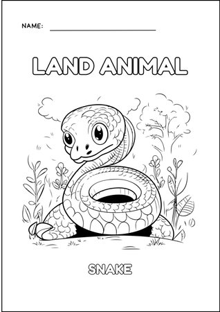Cute cartoon snake coloring book page for children and adults. Vector illustration.の素材