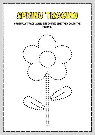 Worksheet for practicing fine motor skills - tracing dashed lines of flowerの素材
