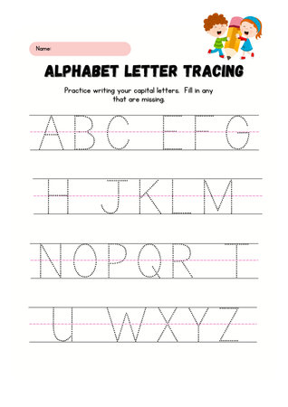 Alphabet tracing practice worksheet for kids. Writing practice letter A.の素材
