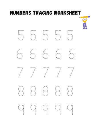 Numerals tracing worksheet for kids. Writing practice for children.の素材