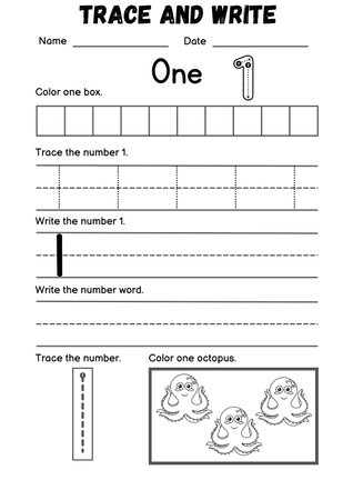 Trace and write. Preschool worksheet. Vector illustration.の素材
