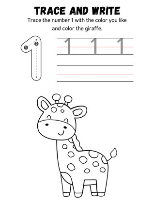 Trace and color. Coloring page with cute cartoon giraffe.の素材