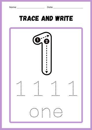 Tracing number 1 worksheet for preschool kids, kids activity sheet, printable worksheetの素材
