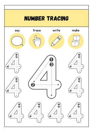 Preschool worksheet. Learning numbers. Number 4. Vector illustrationの素材