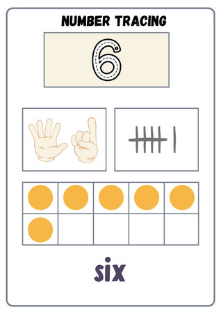 numbers tracing worksheet for preschool kids learning numbers. Vector illustrationの素材