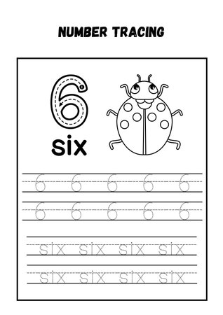 Vector alphabet tracing worksheet. Letter G. Cute cartoon ladybug.の素材