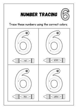 Worksheet for practicing fine motor skills - tracing dashed lines and numbersの素材