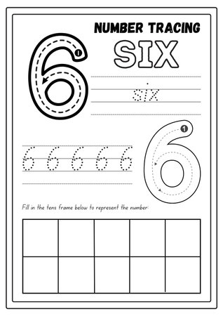 Number six tracing worksheet for kids. Worksheet for handwriting.の素材