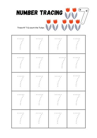 Numerals tracing worksheet. Math game for children. Vector illustrationの素材