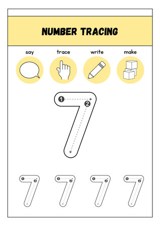 number seven - vector illustration for kids learning to count and write numbersの素材