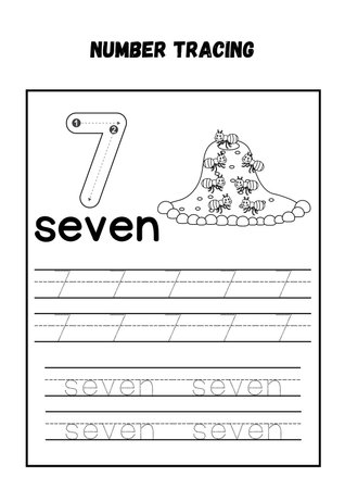 Numerals tracing worksheet. Writing practice. Learning numbers for kids.の素材