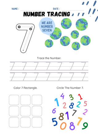 Drawing worksheet for kids. Learning numbers. Writing practice.の素材