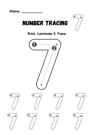 Vector illustration of alphabet tracing worksheet for kids with numbers 7.の素材