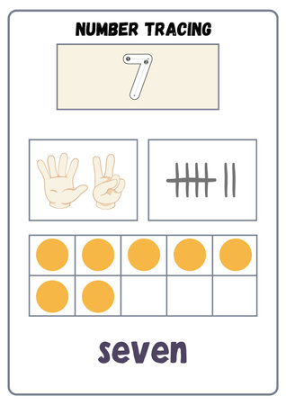 Number counting game for preschool children. Count how many numbers and write the result.の素材