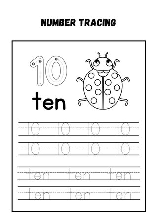 Number one tracing practice worksheet. Handwriting practice. Learning numbers for kids.の素材