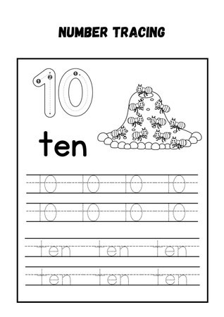 Number one tracing practice worksheet. Handwriting practice for kids.の素材