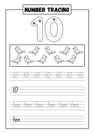 Number one tracing practice worksheet for preschool kids with handwriting practice.の素材