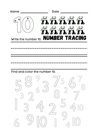 Numerals worksheet for kids. Count how many numbers and write the result.の素材