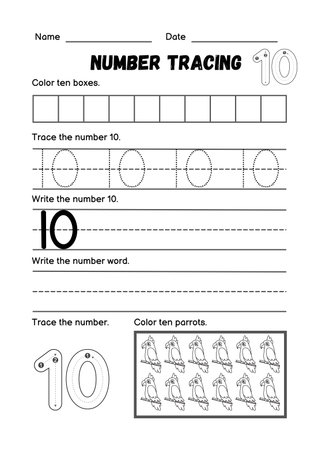 Numerals tracing worksheet. Worksheet for learning numbers and letters.の素材