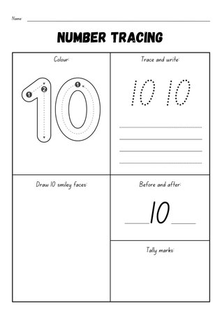 Number one tracing practice worksheet for kids. Black and white vector illustration.の素材