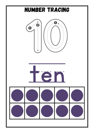 Number ten vector alphabet tracing worksheet for kids learning English vocabulary and handwritingの素材