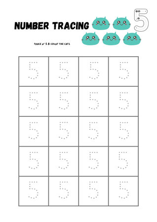 Numerical tracing game for children. Worksheet for kids.の素材