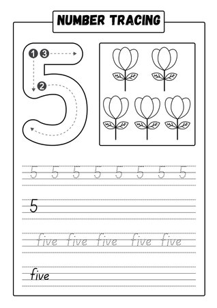 Vector alphabet tracing worksheet for kids with letter S and numbers 1.の素材