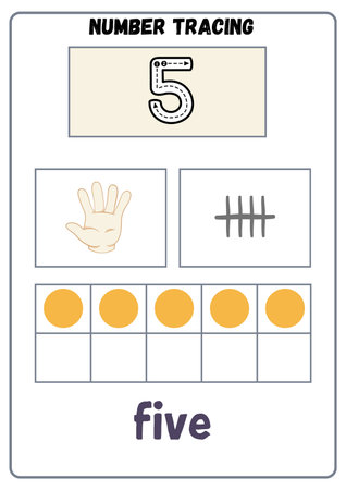 Number tracing worksheet for kids. Learning numbers. Counting game for children.の素材