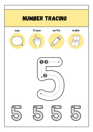 Preschool worksheet with numbers and exercises for kids. Vector illustration.の素材
