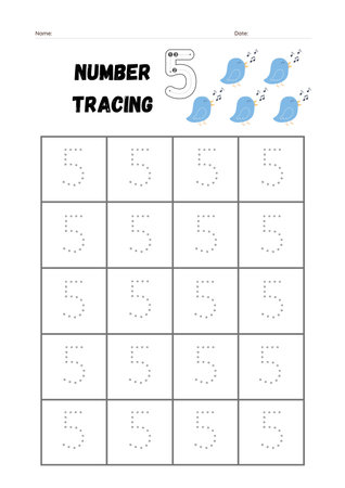 Number tracing practice worksheet for kids. Writing practice. Vector illustration.の素材
