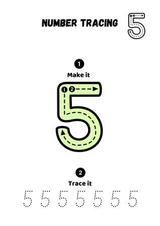 Numbers game for kids. Number 5. Vector illustration of numbers.の素材