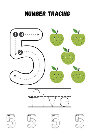 Vector illustration of educational alphabet tracing game for kids: numbers 5.の素材