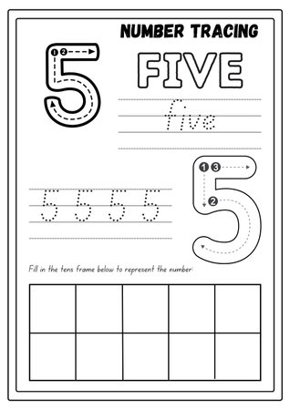 Numerals tracing worksheet. Tracing worksheet for kindergarten and preschool age.の素材