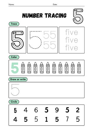 Number tracing worksheet for kids. Tracing worksheet for children.の素材