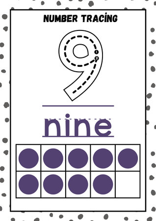 Vector illustration of alphabet tracing worksheet for kids - Number Nine.の素材