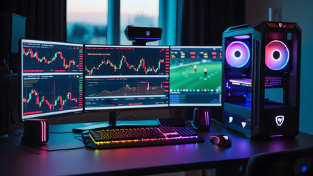 Monitor with stock market data, stock exchange trading on the monitor.の素材