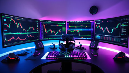 Computer monitors with stock market data on the screen. 3d renderingの素材