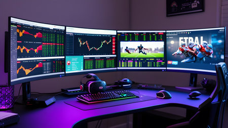 Modern computer monitor with stock market data, stock exchange trading concept. 3D Renderingの素材