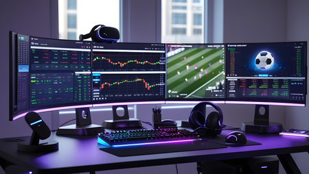 3D rendering of a professional gamer workspace with a set of gaming equipmentの素材