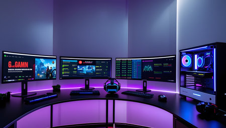 3D rendering of a cyber security room with a lot of monitorsの素材