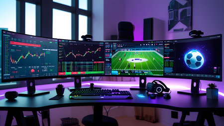 3d rendering of a computer monitor with a football game on the screenの素材