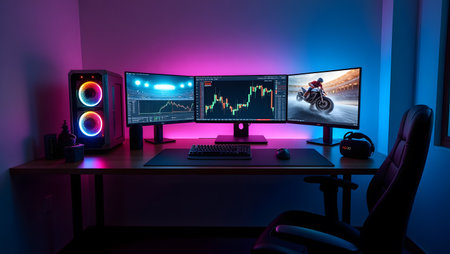Computer with stock market chart on the screen. 3d rendering.の素材