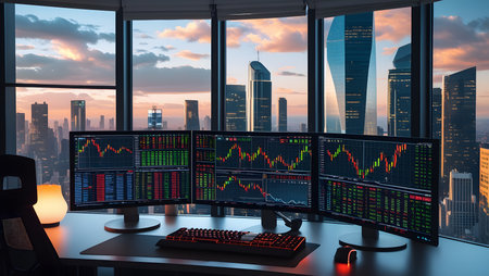 Stock market data on computer screen. 3d rendering and illustration.の素材
