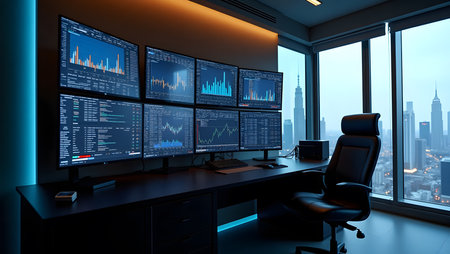 3d rendering of stock market data on computer monitor in modern officeの素材