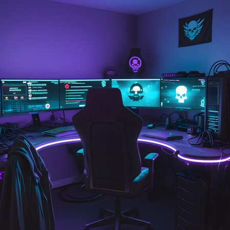 Cyber security room with computer, monitor and monitor. 3d renderingの素材