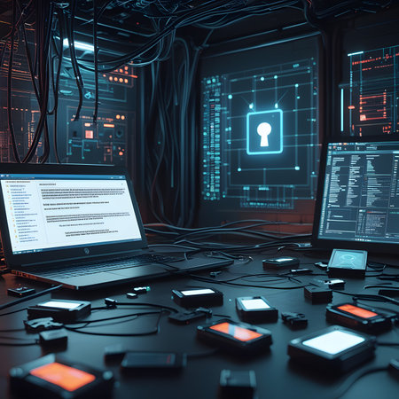 Hacker in dark hoodie sitting in front of computer monitor with glowing code. Hacking concept. 3D Renderingの素材