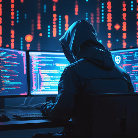 3d rendering of a computer room with a lot of monitors and screensの素材