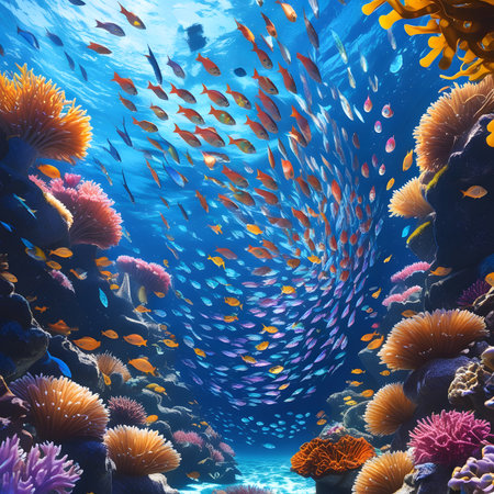 Tropical coral reef with fish and hard corals, underwater landscapeの素材